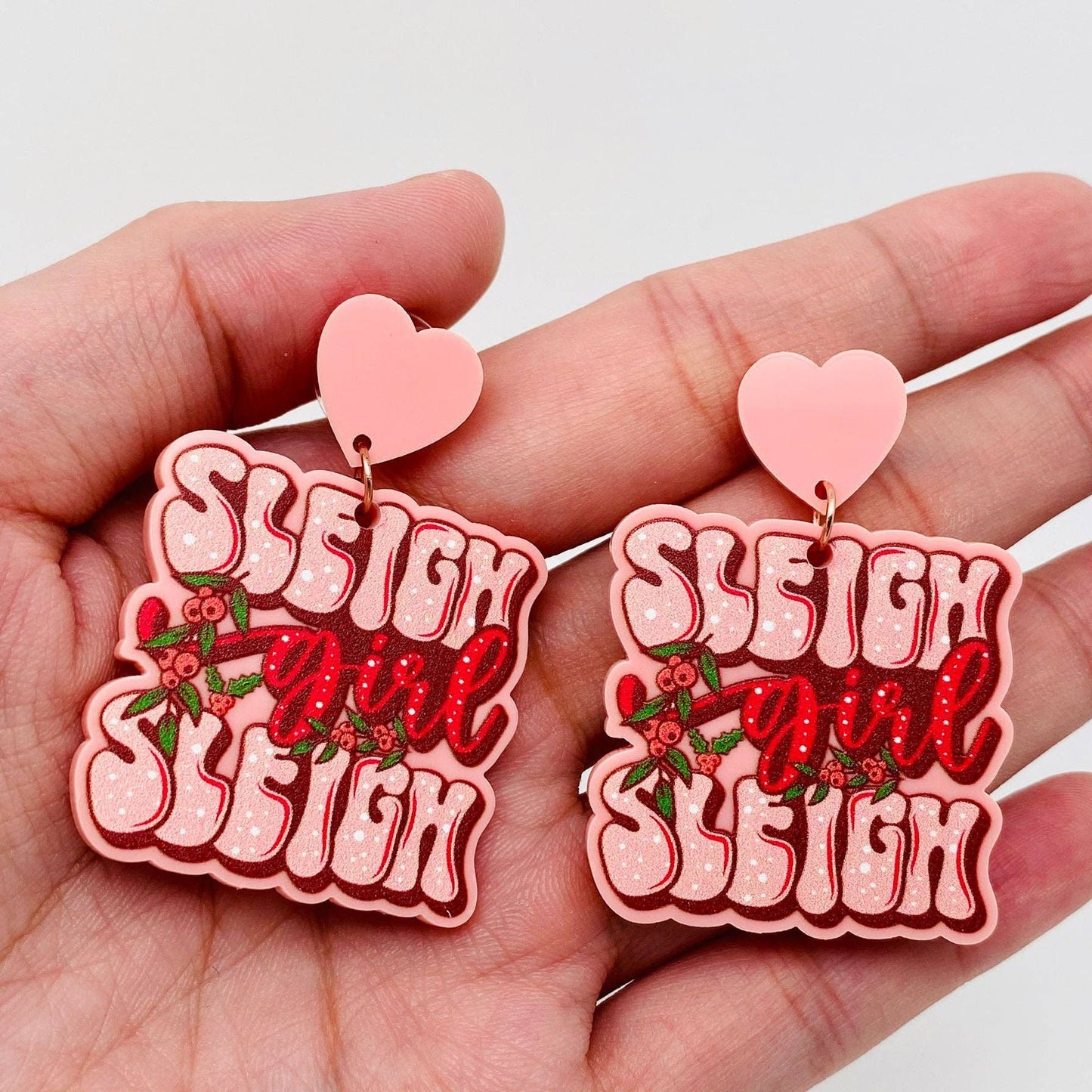 Earrings - Holiday - "Sleigh Girl" Heart