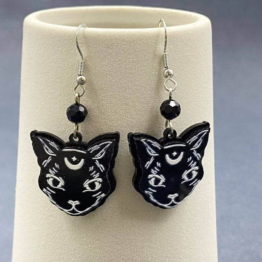 Black Moon Cat Earrings