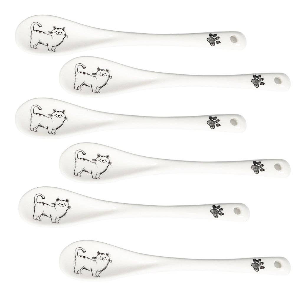 6 Piece Pack 4.75"L Porcelain Tea Spoon Cat Design (10/80)