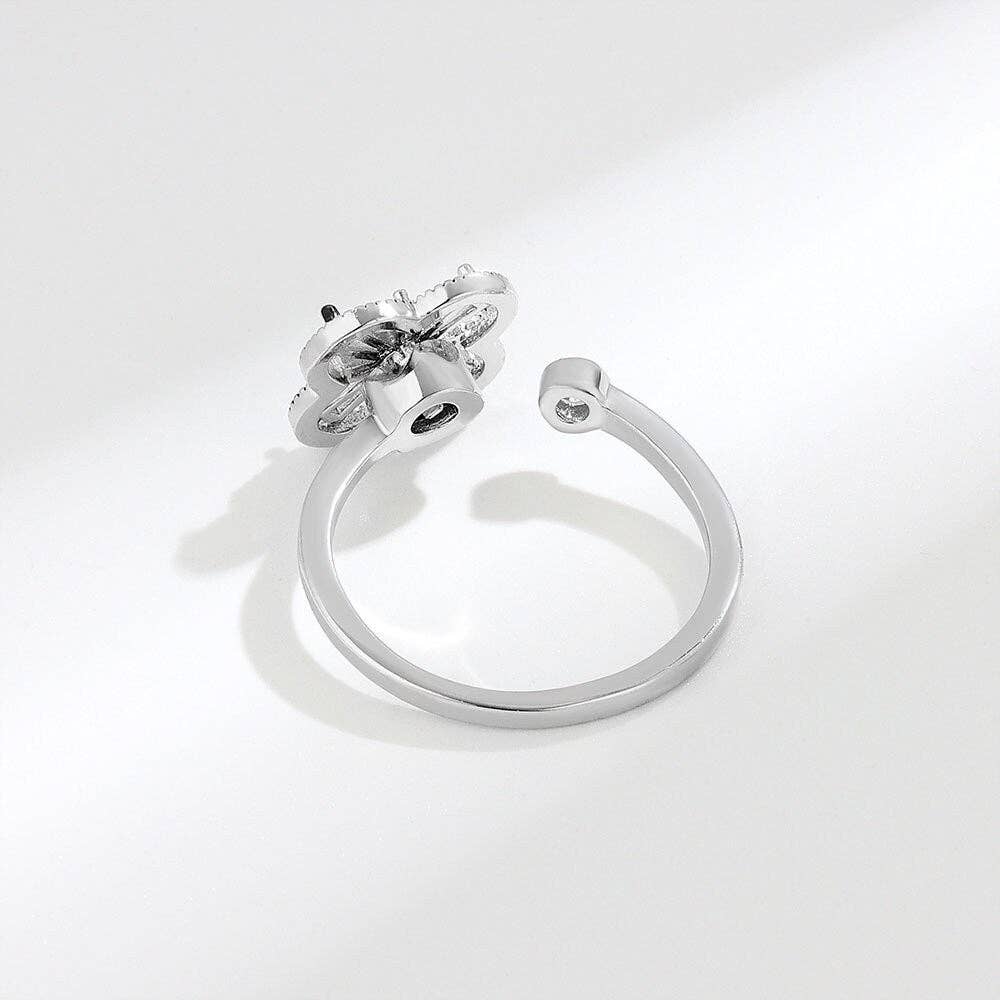 Four Leaf Clover Fidget Spinner Ring in 925 Sterling Silver: Gold / Solid Copper