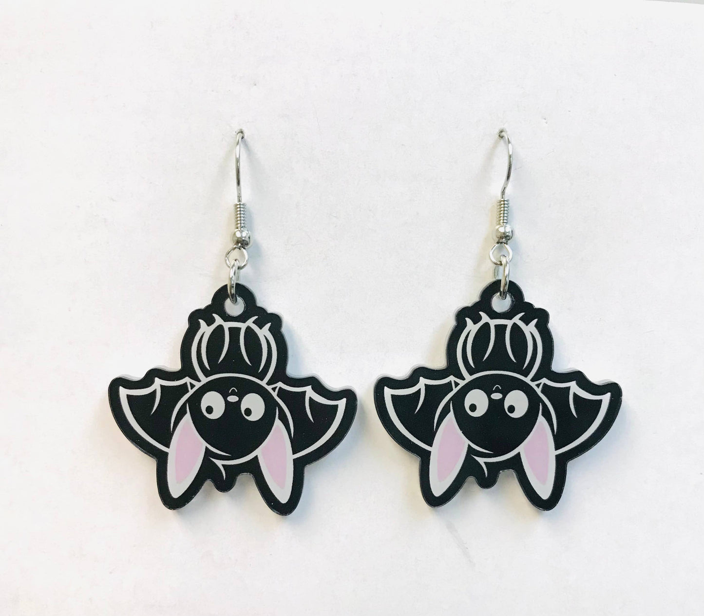 Earrings - Acrylic Cute Kawaii Bat - White