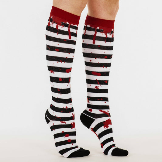 Socks - Foot Clothes - Sanguine Stripes Blood Spatter Knee High