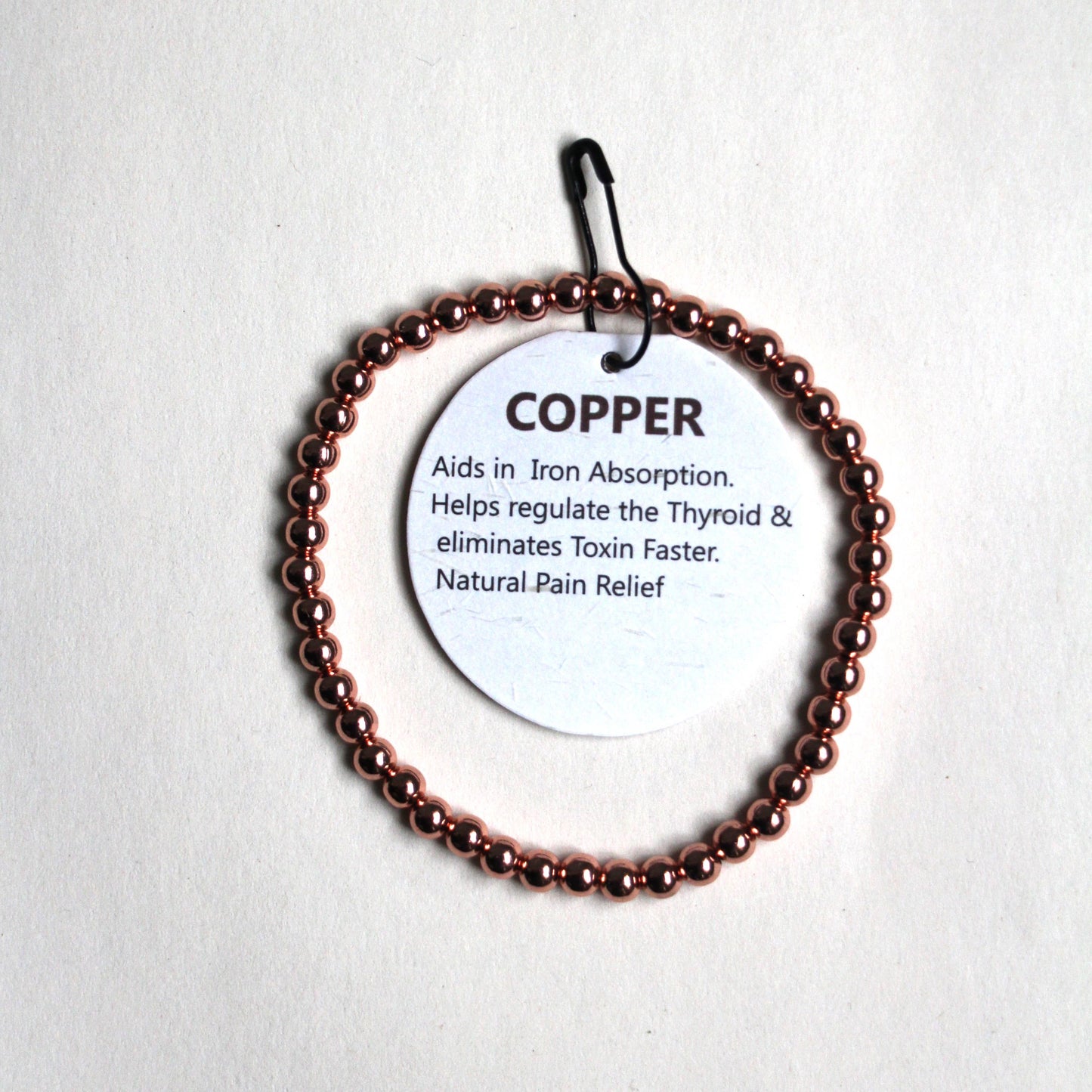 Genuine and solid Copper Bead Bracelet: 4mm round beads