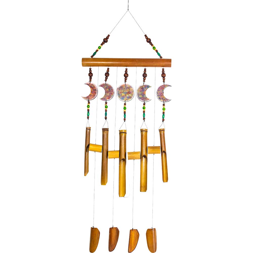 Bamboo Windchimes w/ Painted Moon Phases & Beads