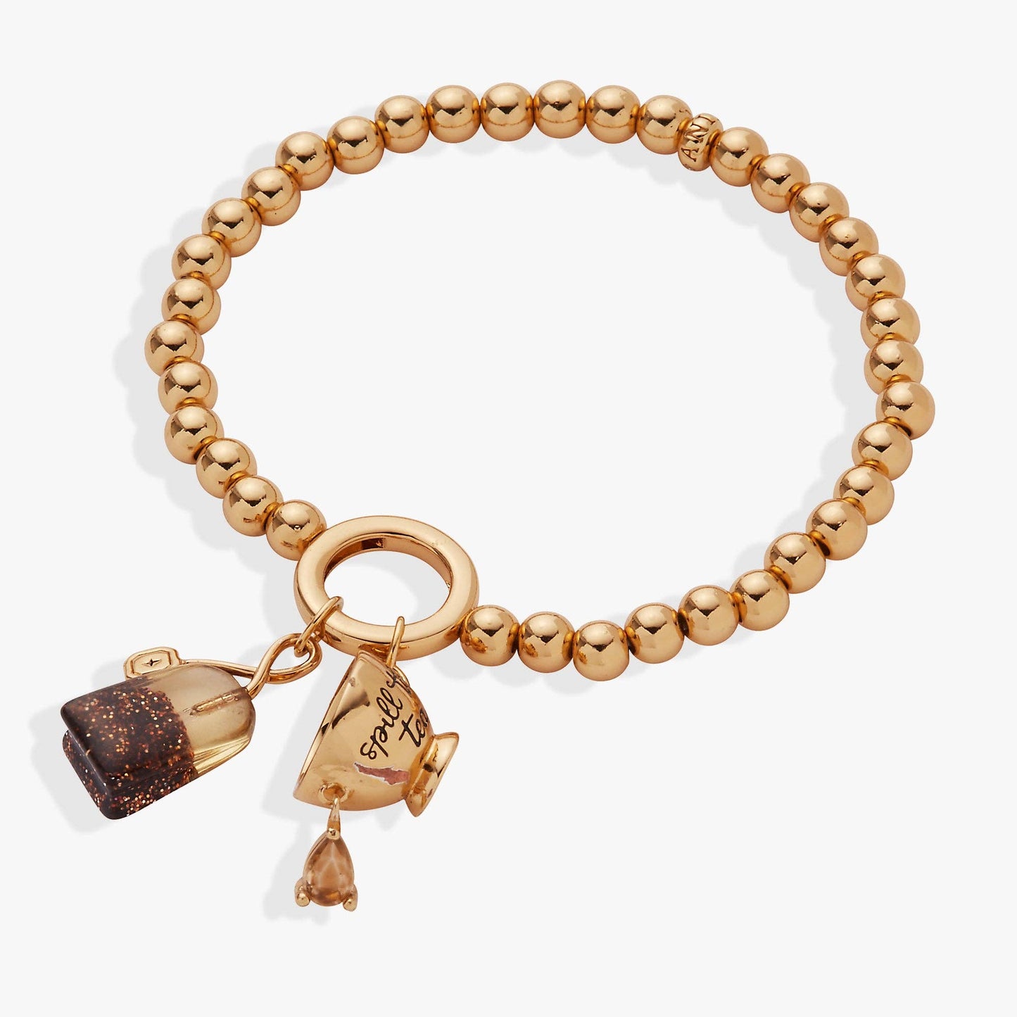 Bracelet - 'Spill the Tea' Cup & Tea Bag Stretch Bracelet: Gold