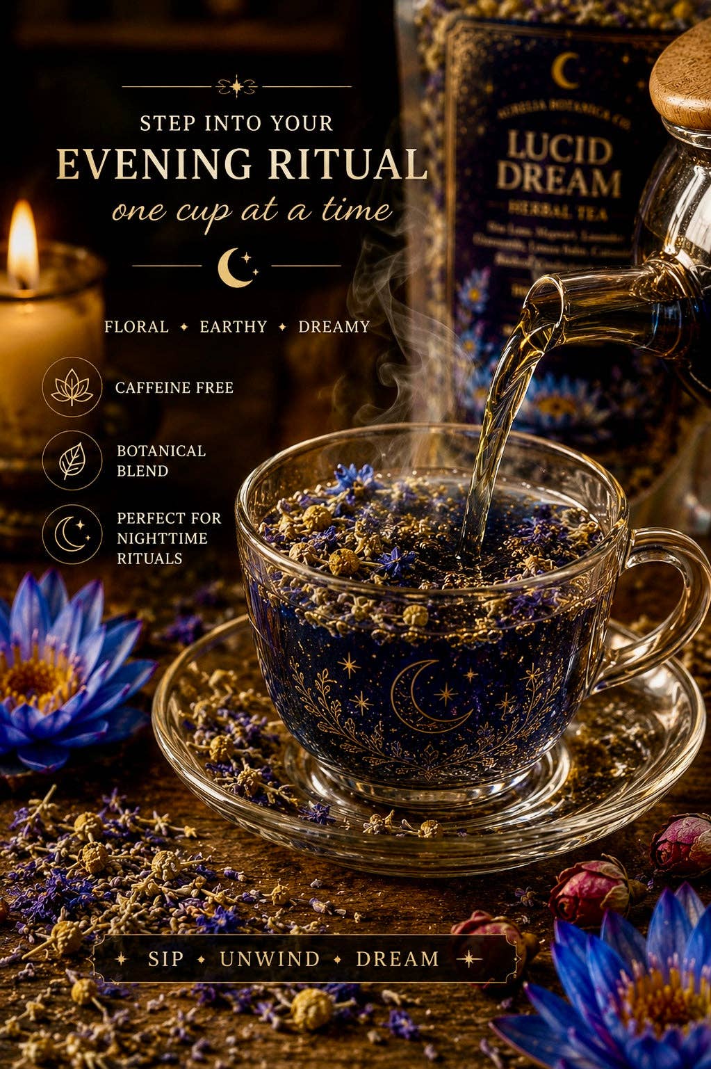 Lucid Dream Herbal Tea | Loose Leaf Ritual Tea | Mugwort | Blue Lotus |  Dreamwork & Mindful Sleep Blend | Ritual Card |: 1 oz Sample Pouch
