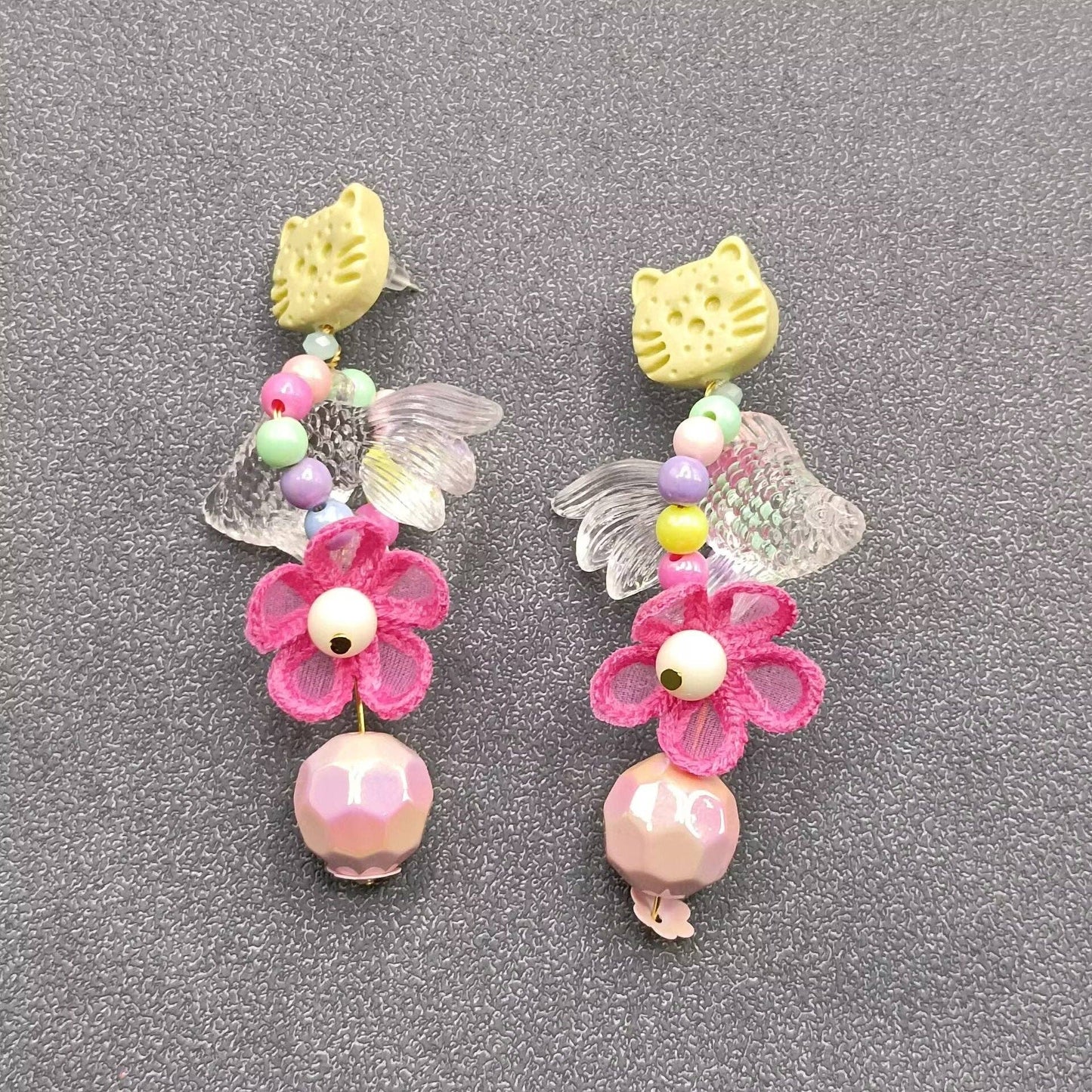 Resin Fish charm Cat Post Earrings - YK