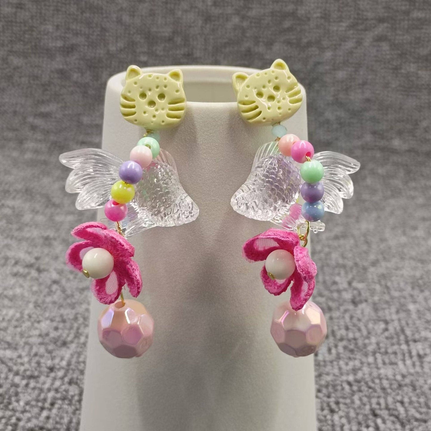 Resin Fish charm Cat Post Earrings - YK
