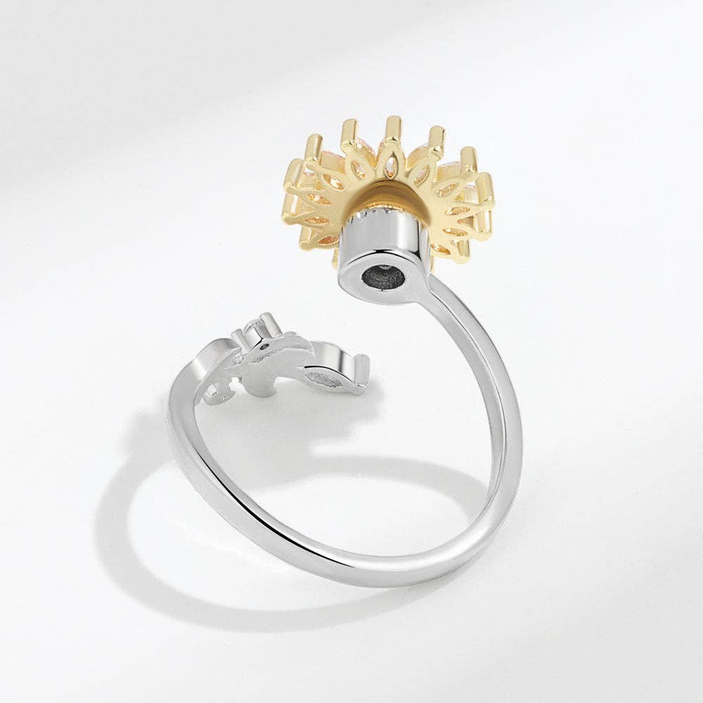 Sunflower Vine Anxiety Fidget Spinner Ring in Solid Copper: Yellow