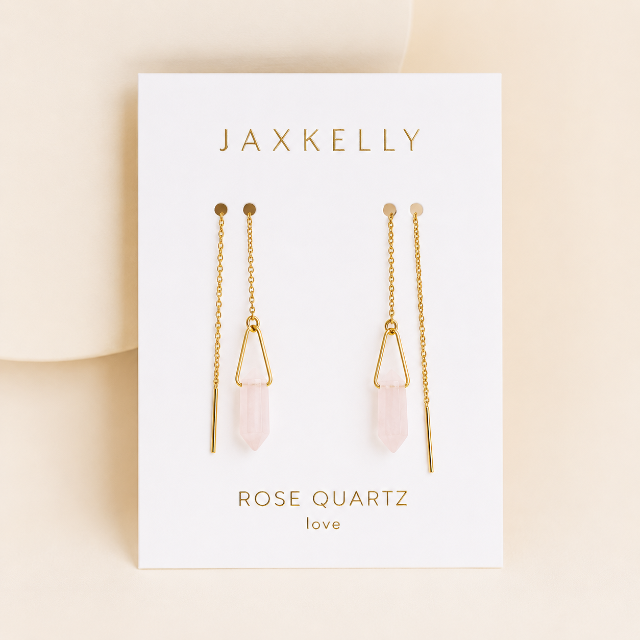 Threader - Rose Quartz - Gold Earrings