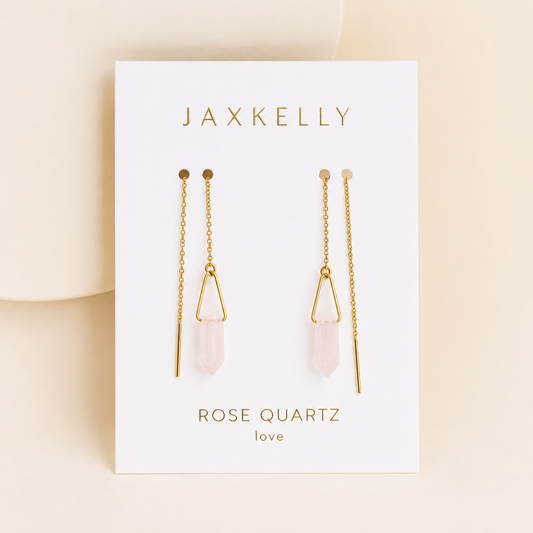 Threader - Rose Quartz - Gold Earrings