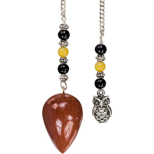 Pendulum Owl Goldstone & Black Agate