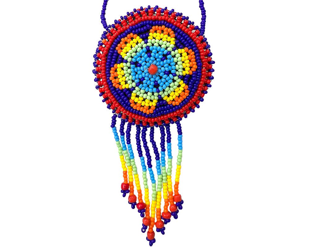 Round Beaded Seed Bead Fringe Medicine Pouch Necklace Bag
