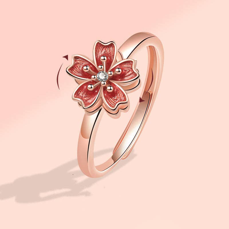 Peach Blossom Fidget Spinner Ring in 925 Sterling Silver: Solid Copper