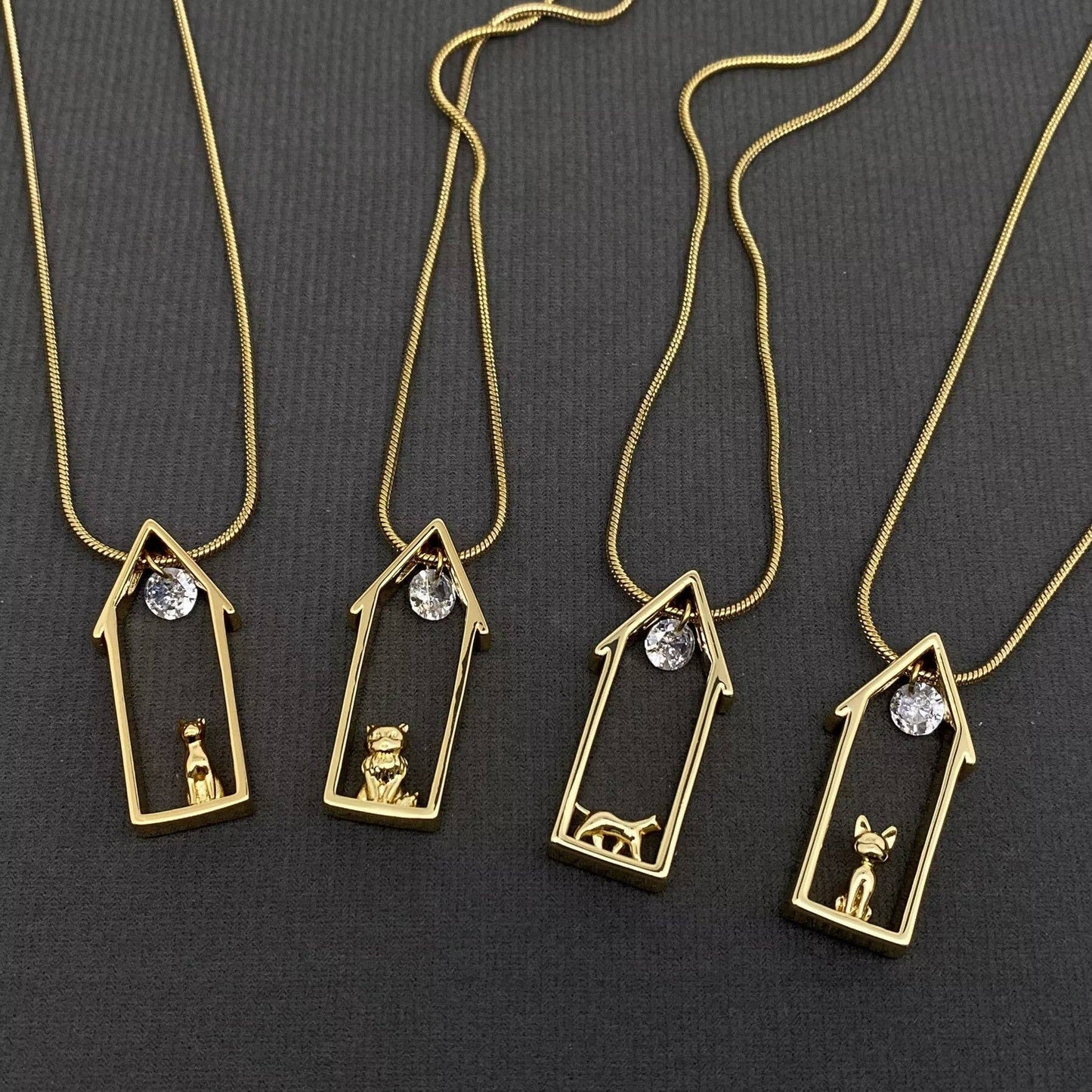 Cat in the House 18K Gold Plated S.Steel Charm Necklace