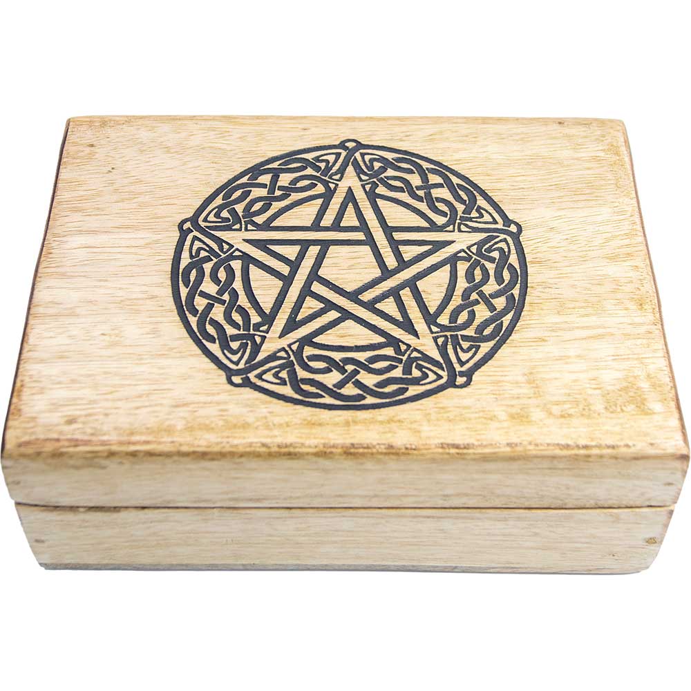 Mango Wood Box Laser Engraved - Pentacle - Beige