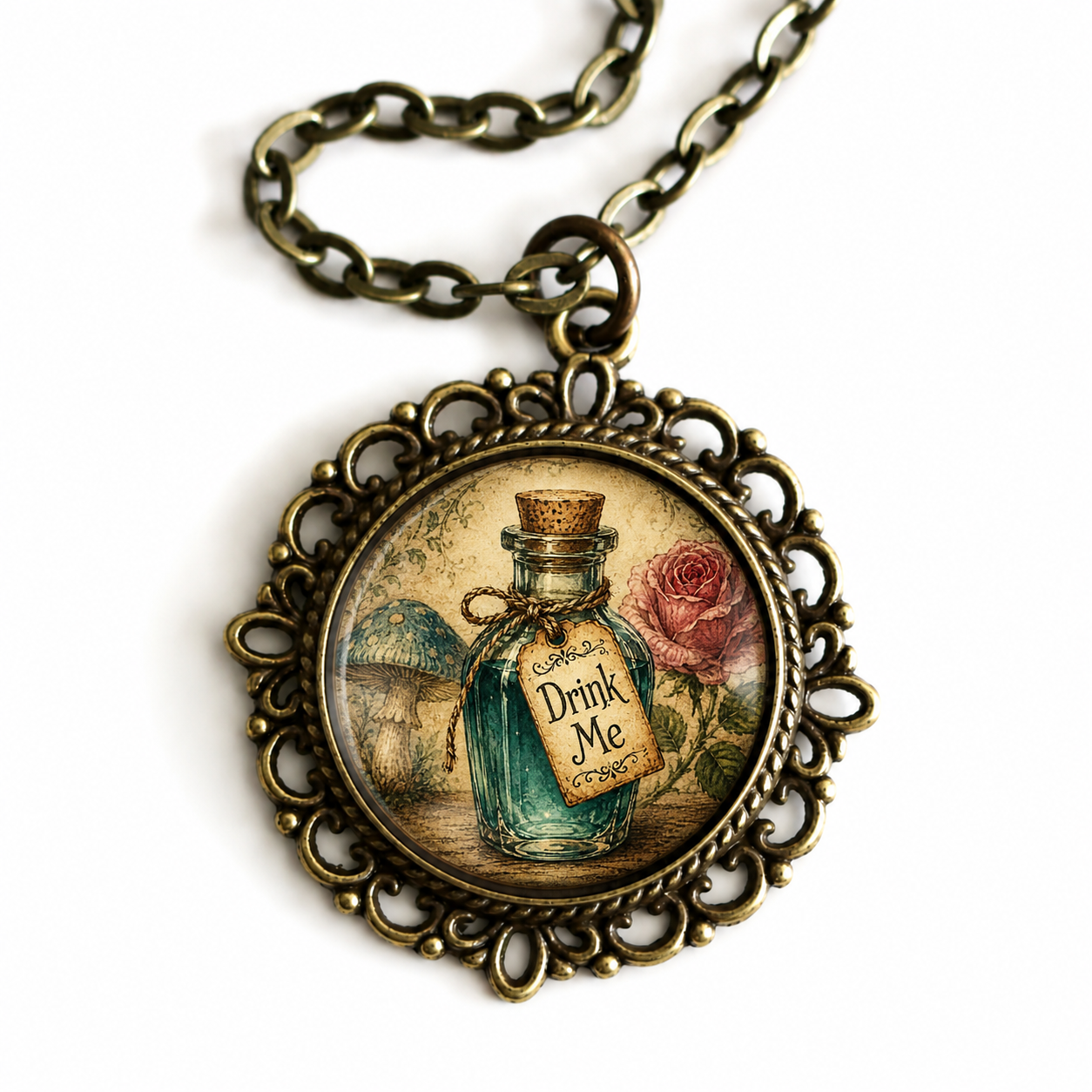 "Drink Me" bottle Wonderland Vintage Pendant