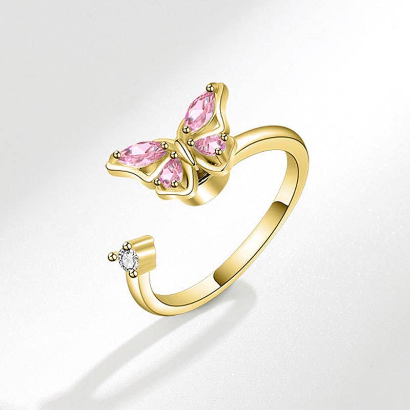 Butterfly Anxiety Fidget Spinner Ring in 925 Sterling Silver: Gold/Blue / Solid Copper