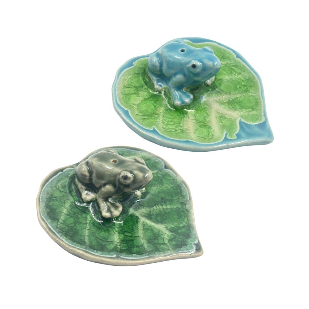 Frog on Leaf Ceramic Incense Holder - Assorted