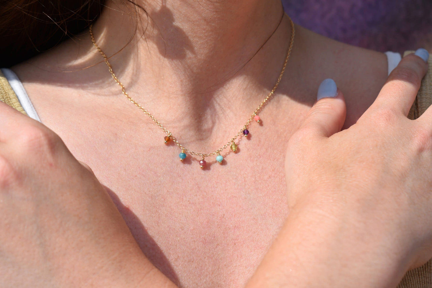 Color Bird Multicolor Dainty Gemstone Fringe Necklace