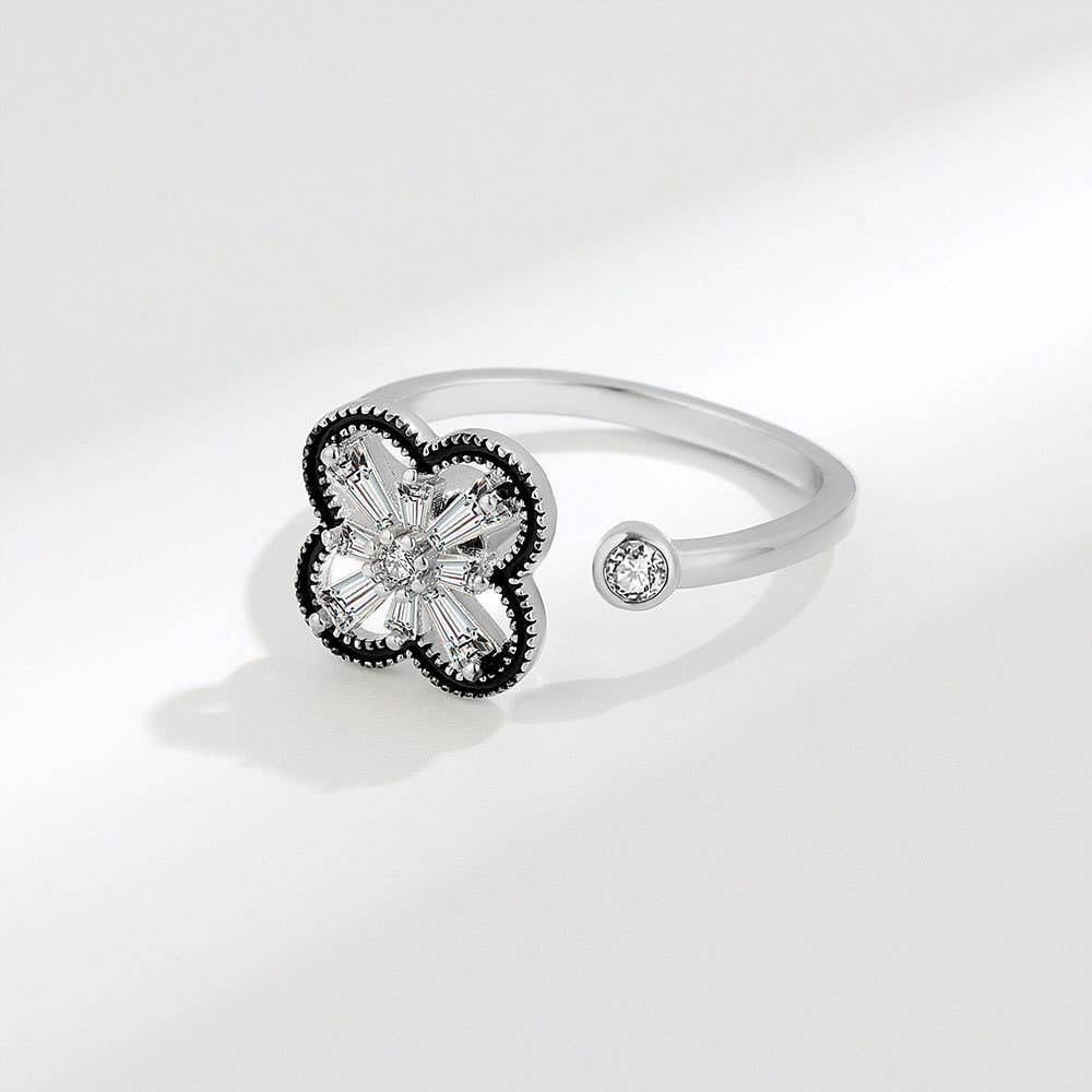 Four Leaf Clover Fidget Spinner Ring in 925 Sterling Silver: Gold / Solid Copper
