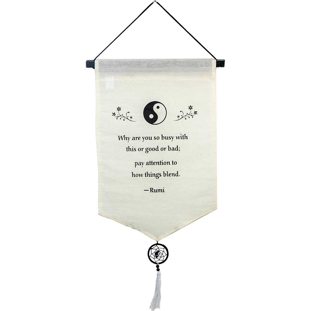 Small Cotton Banner - Rumi Saying w/ Dreamcatcher Tassel: Rumi Saying