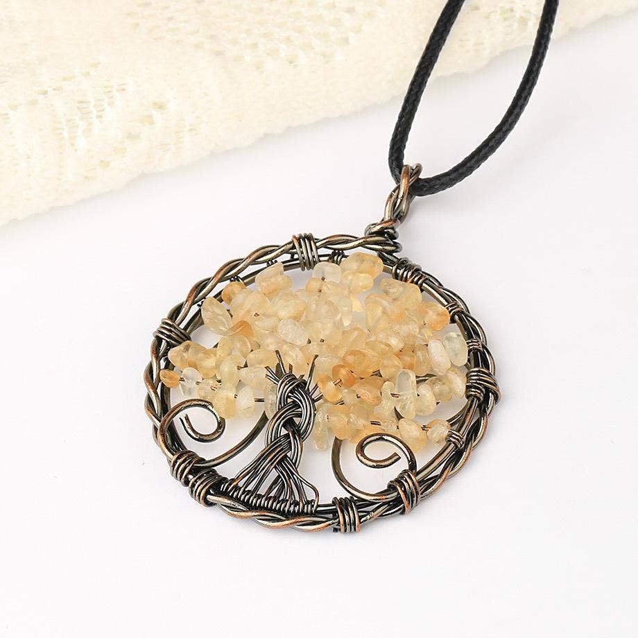 Wire-Wrapped Tree of Life Necklace - Green Aventurine
