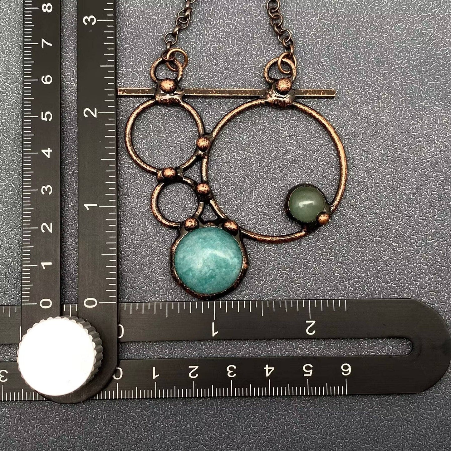 Necklace - Amazonite & Green Aventurine Geometric Charm