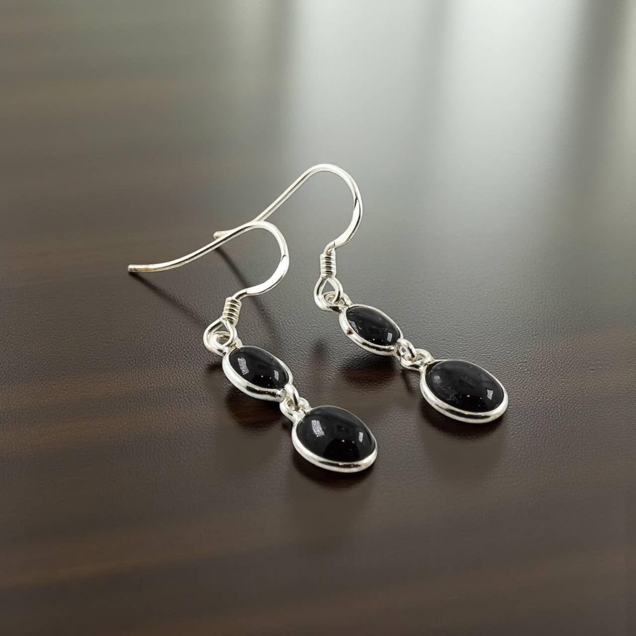Black Obsidian Earrings Dangling Sterling Silver 925