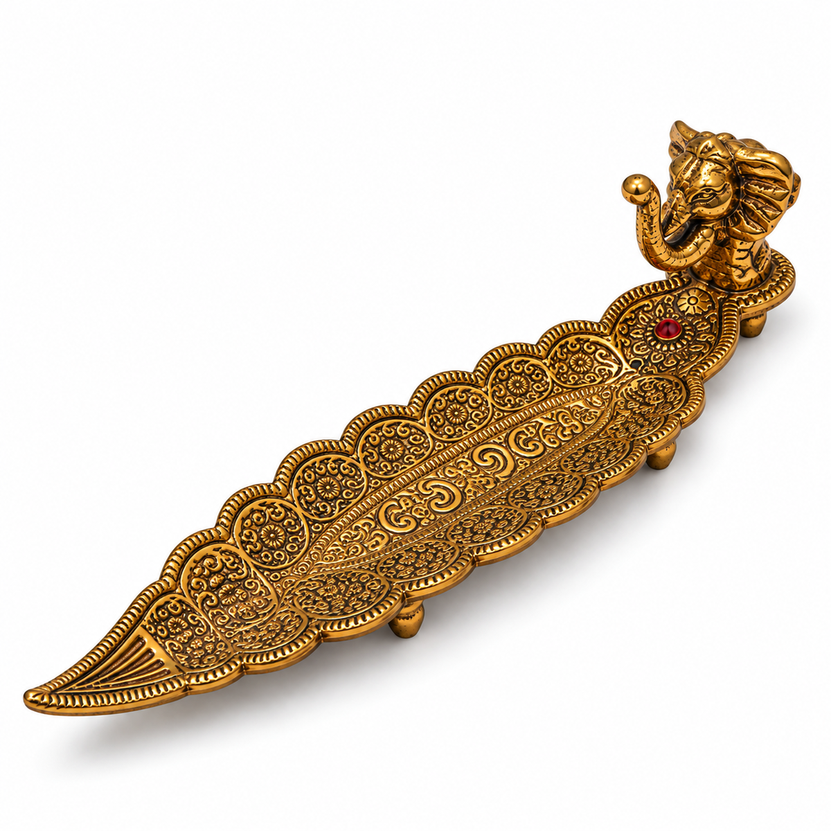 Elephant Incense Stick Holder & Ash Catcher – Ornate Gold-To
