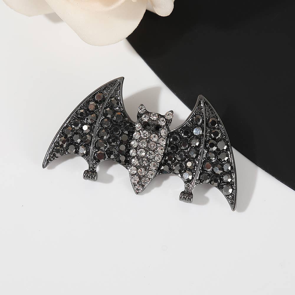 Sparkling Rhinestone Bat Brooches，Gothic & Elegant Pins: Black