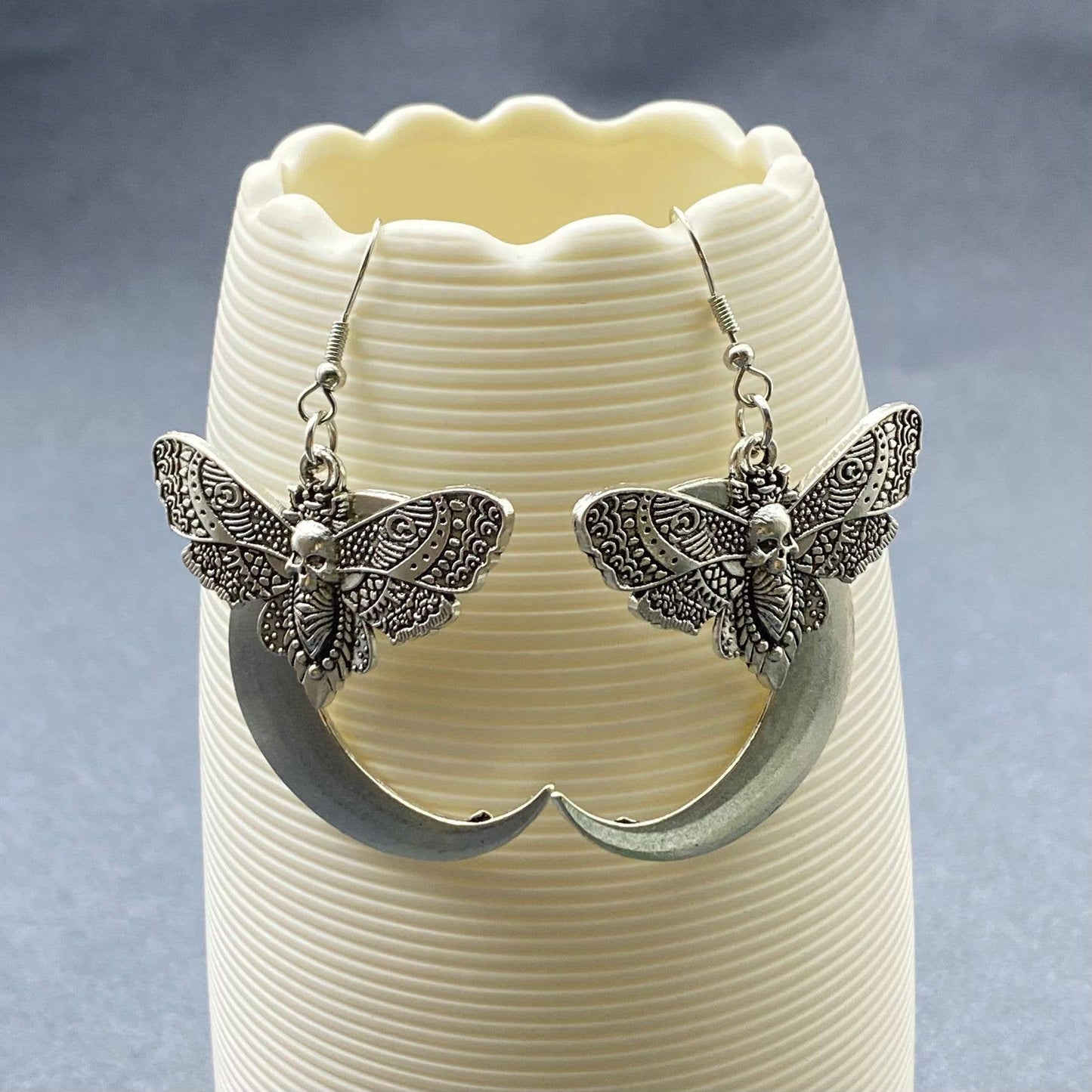 Earrings - Gothic Style Skull Moth Moon