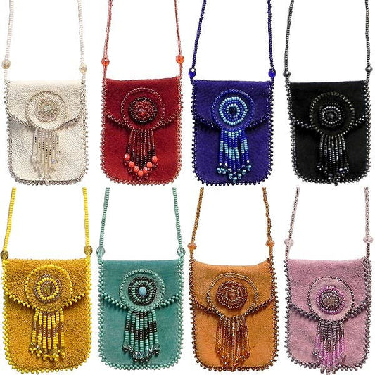 Suede Beaded Medicine Pouch Necklace Bag