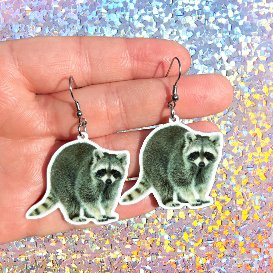 Raccoon Earrings Weird Earrings Animal Earrings Gift Idea
