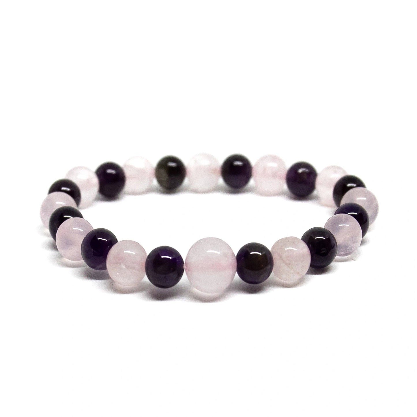 Rose Quartz & Amethyst Beaded Bracelet - Wrist Mala - 8mm