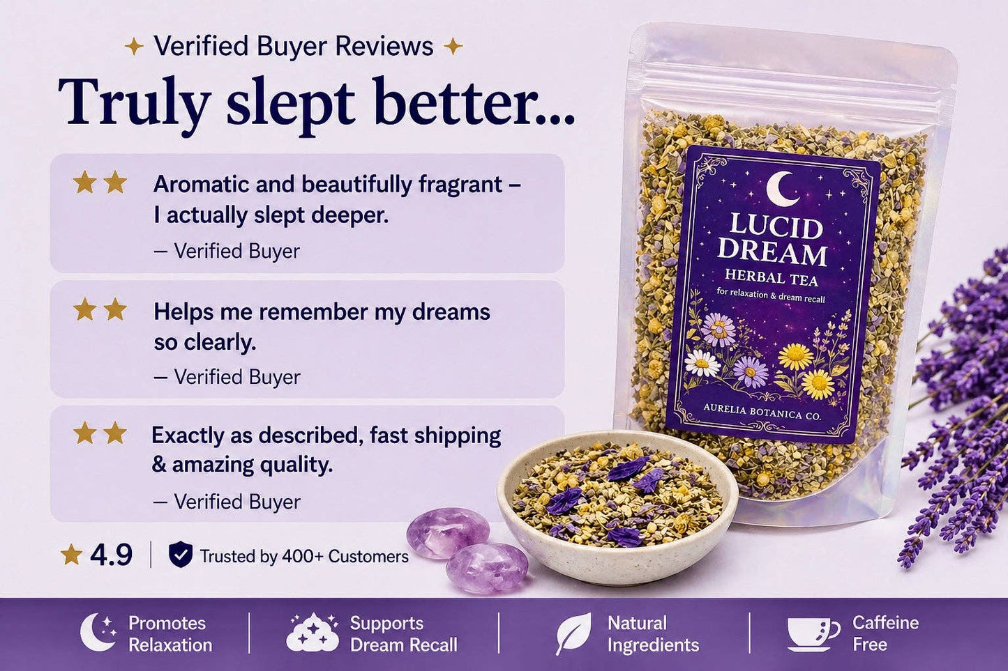 Lucid Dream Herbal Tea | Loose Leaf Ritual Tea | Mugwort | Blue Lotus |  Dreamwork & Mindful Sleep Blend | Ritual Card |: 1 oz Sample Pouch