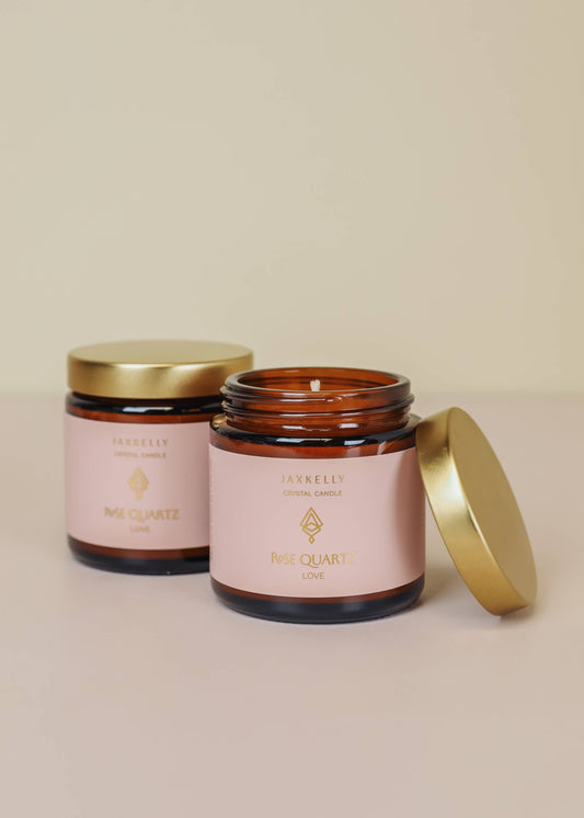 4oz Amber Crystal Candles - Rose Quartz - Love
