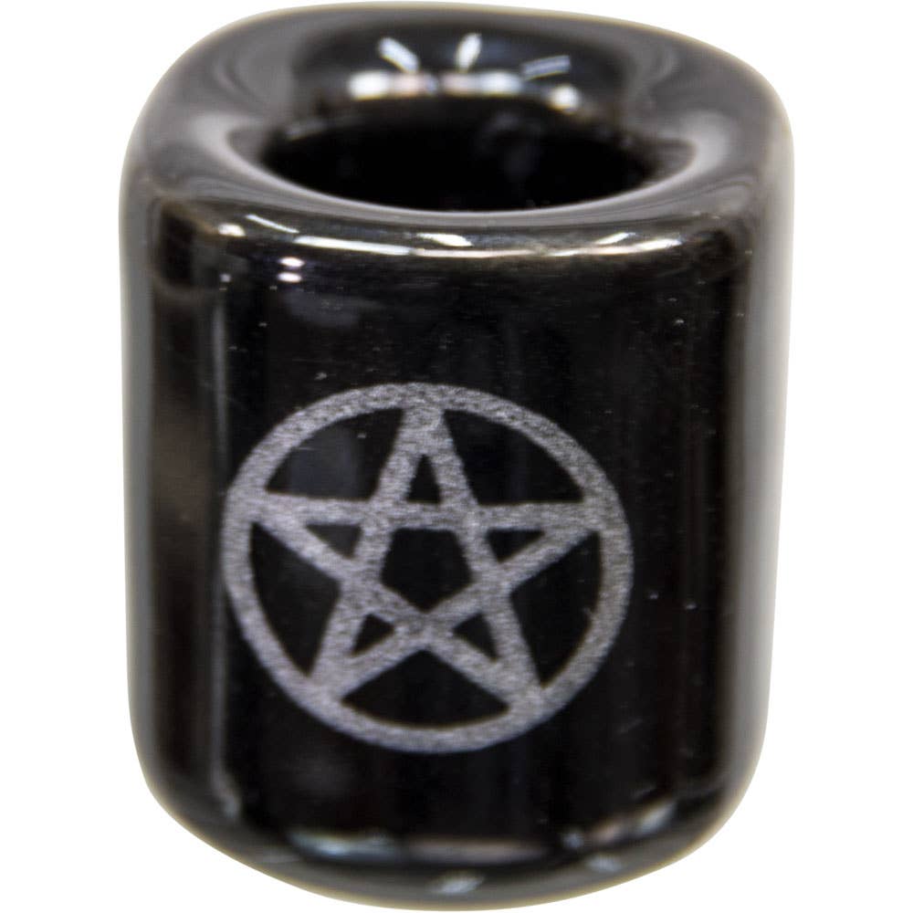 Candle Holder Mini - Black w/ Silver Pentacle