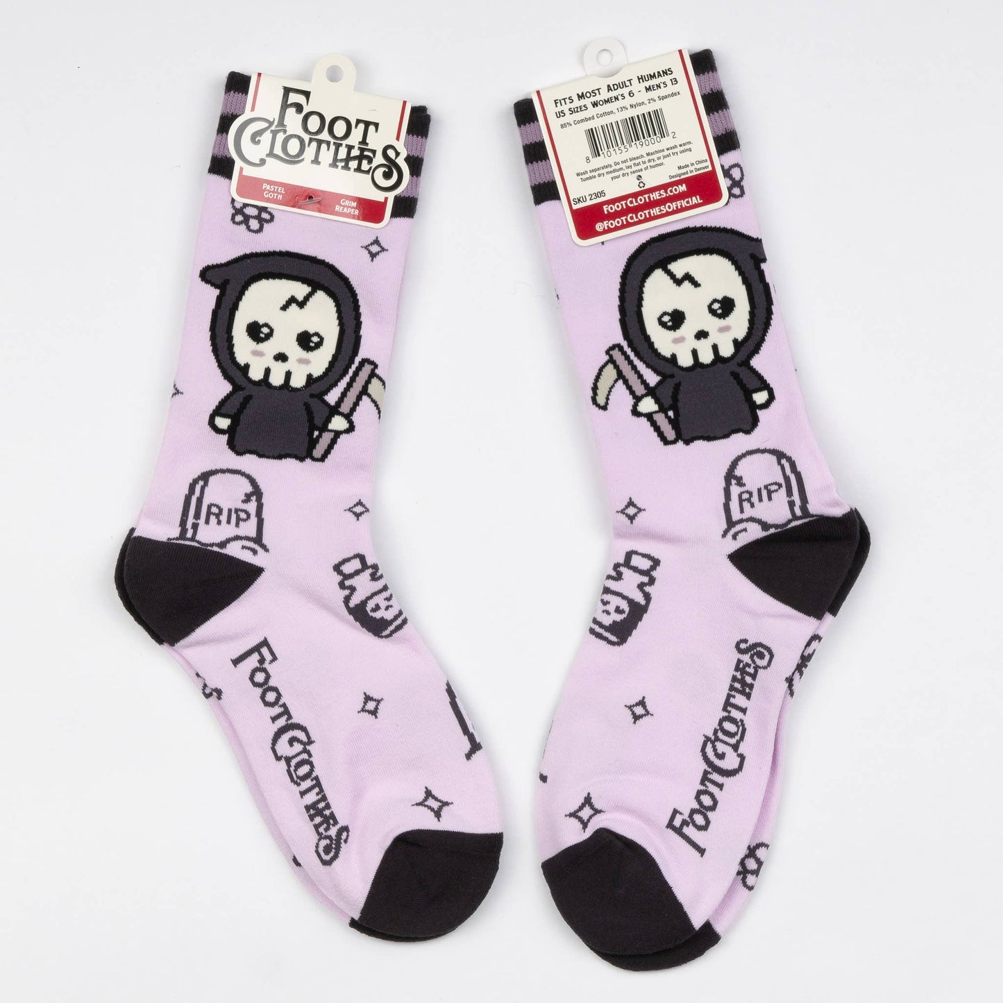 Socks - Foot Clothes - Pastel Goth Grim Reaper Crew