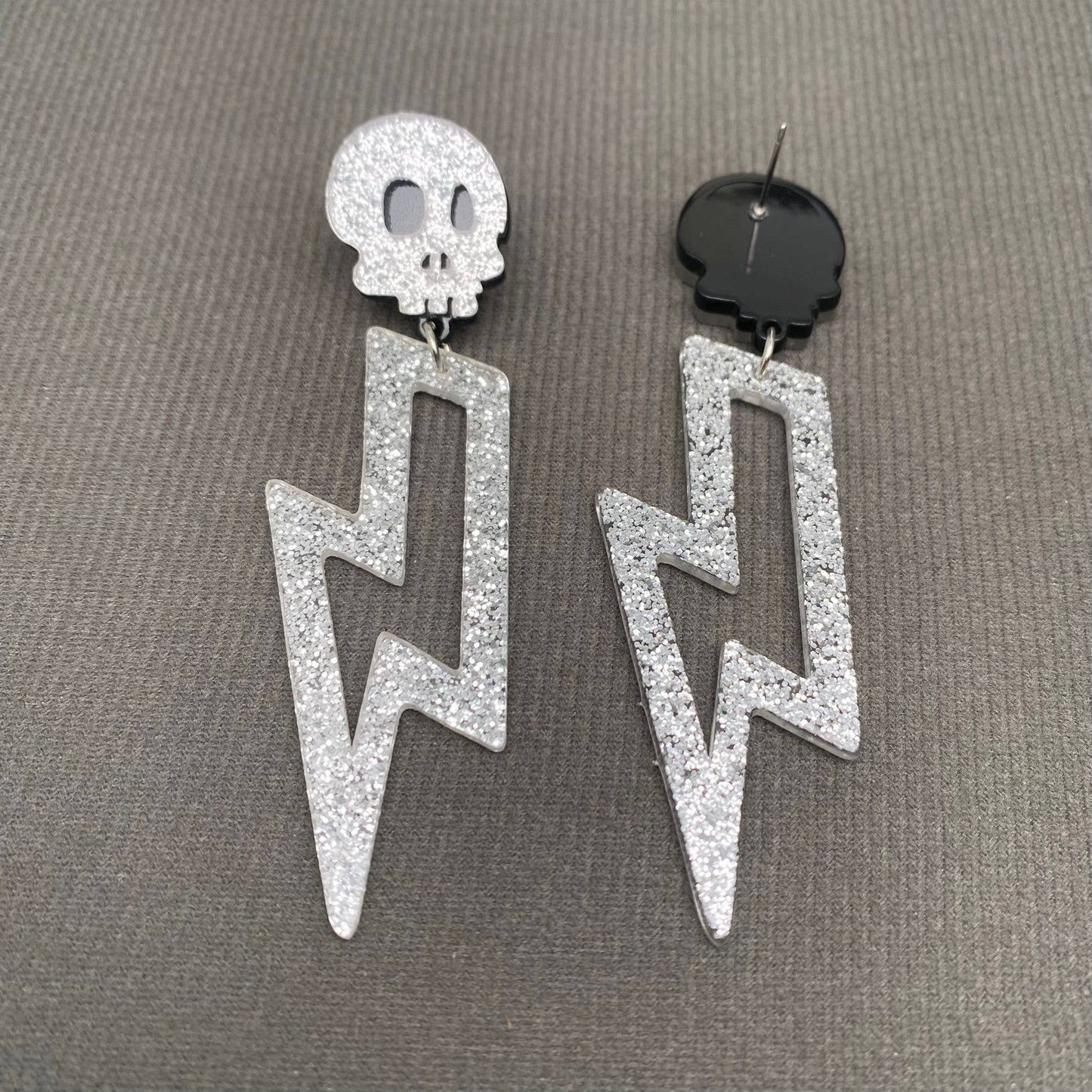 Earrings - Acrylic Lightning Skull