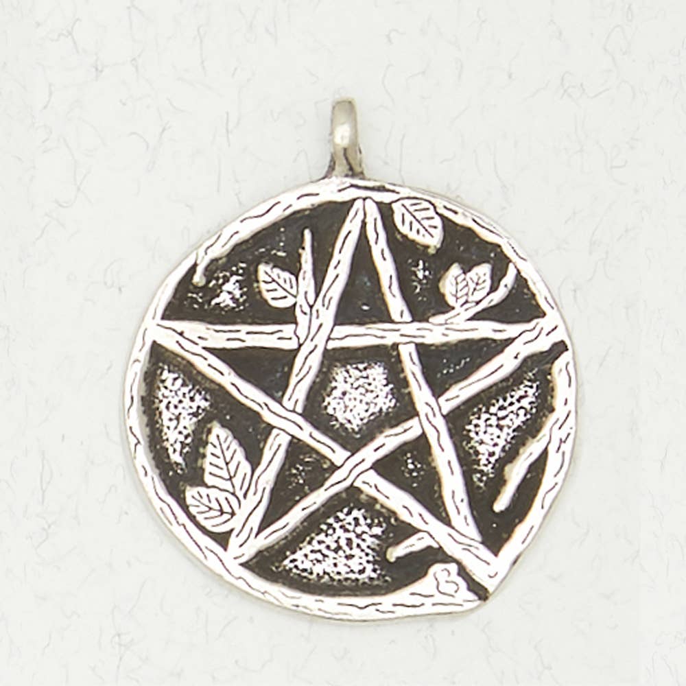 Nirvana Wicca Pendant - Pentacle w/Leaves: Pewter