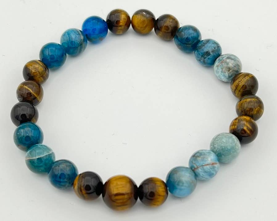 Beaded Bracelet - Apatite & Tiger's Eye Wrist Mala - 8mm