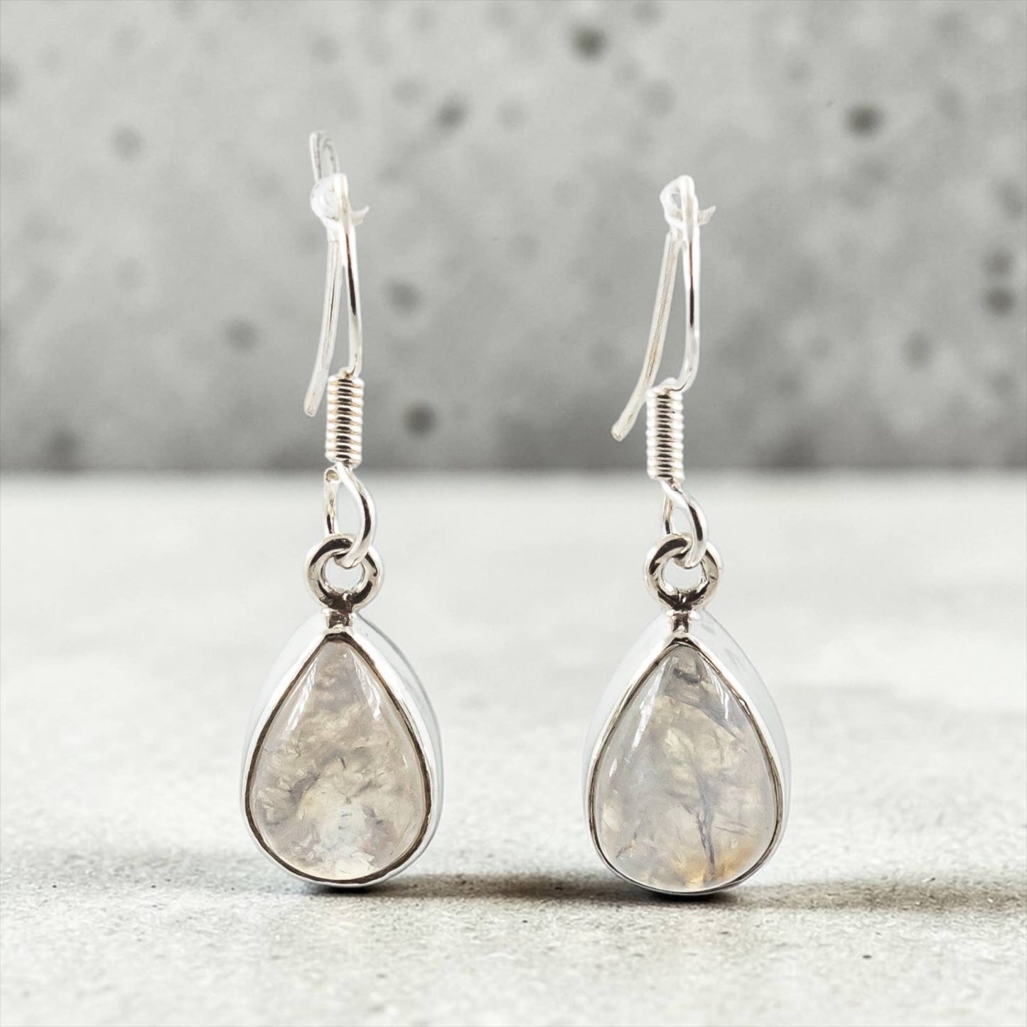 Rainbow Moonstone Sterling Silver Dangling Earrings