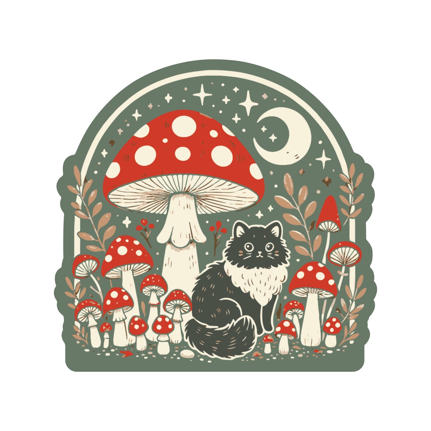 JM Stickers - Moon Mushroom Kitty Cat High Quality Vinyl Sticker