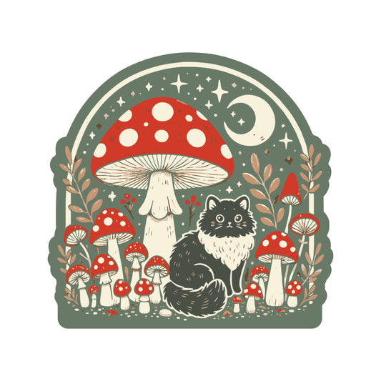 JM Stickers - Moon Mushroom Kitty Cat High Quality Vinyl Sticker