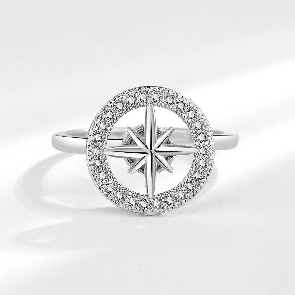 Silver Star (Compass) Anxiety Fidget Spinner Ring in Solid Copper: Silver