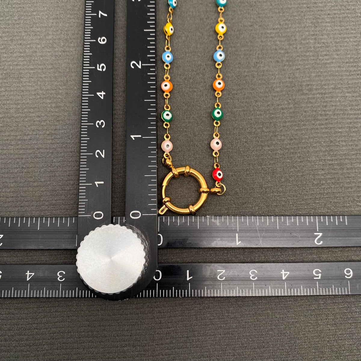 18K Gold Plated SS Colored Enamel Eyes Linked Chain - FGS