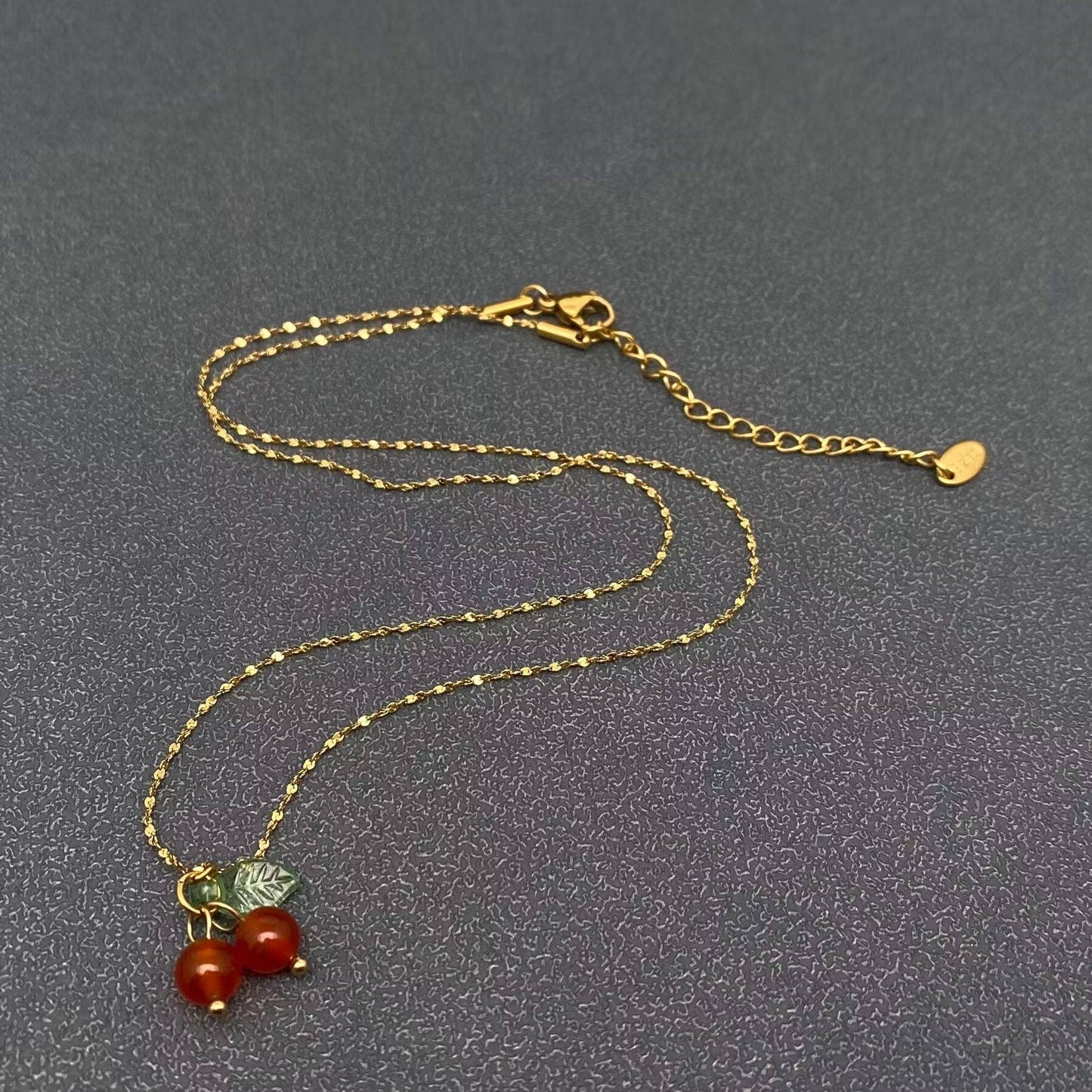 Carnelian Cherry Charm 18K Gold Plated S.Steel Necklace