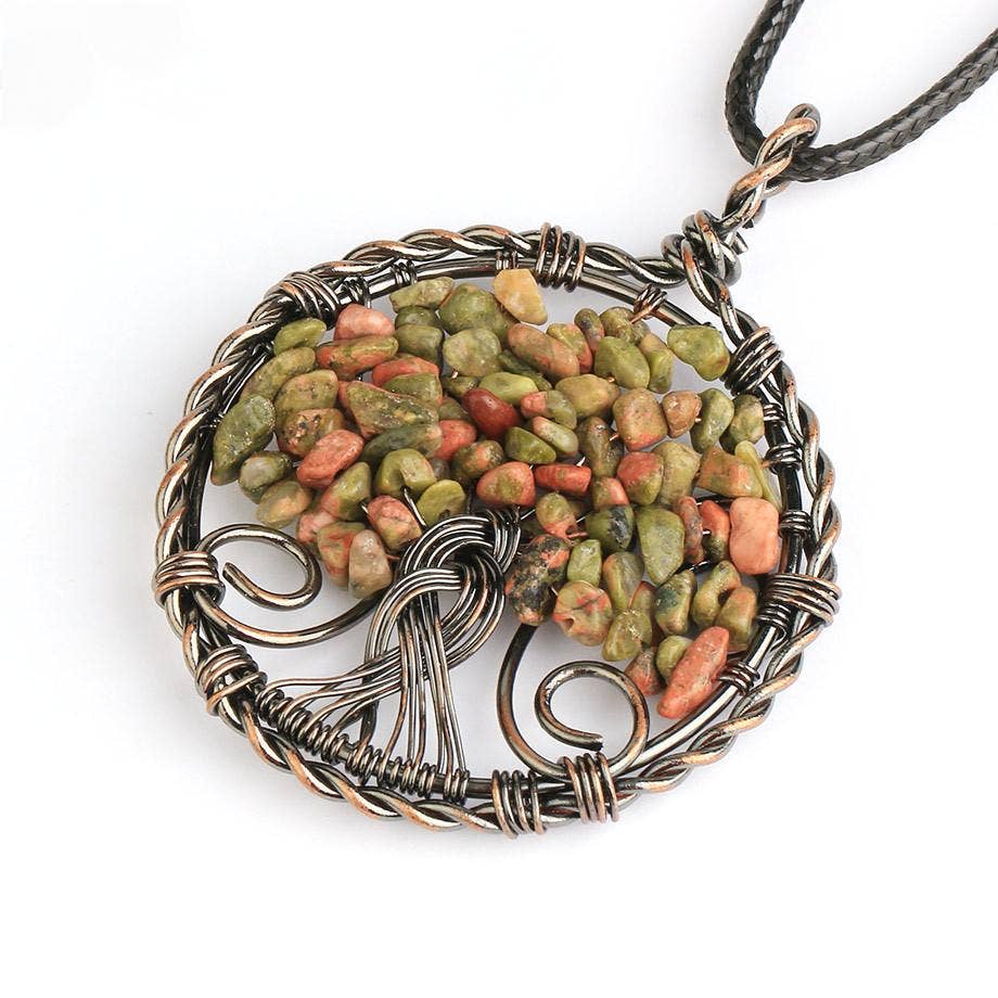 Wire-Wrapped Tree of Life Necklace - Green Aventurine