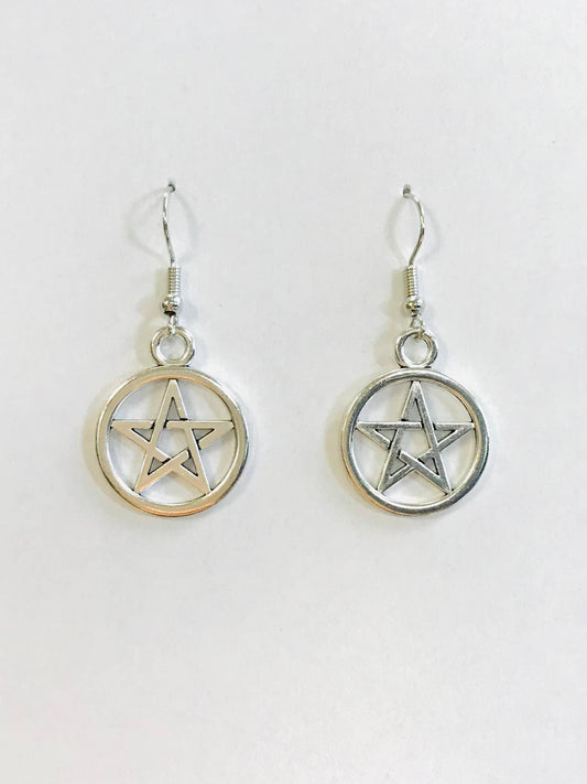 Earrings - Pentagram Antique Silver